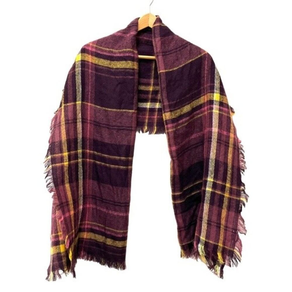 Aerie Plaid Scarf Fringed Soft Purple Gold One Size Approx 32x64 Blanket NEW
